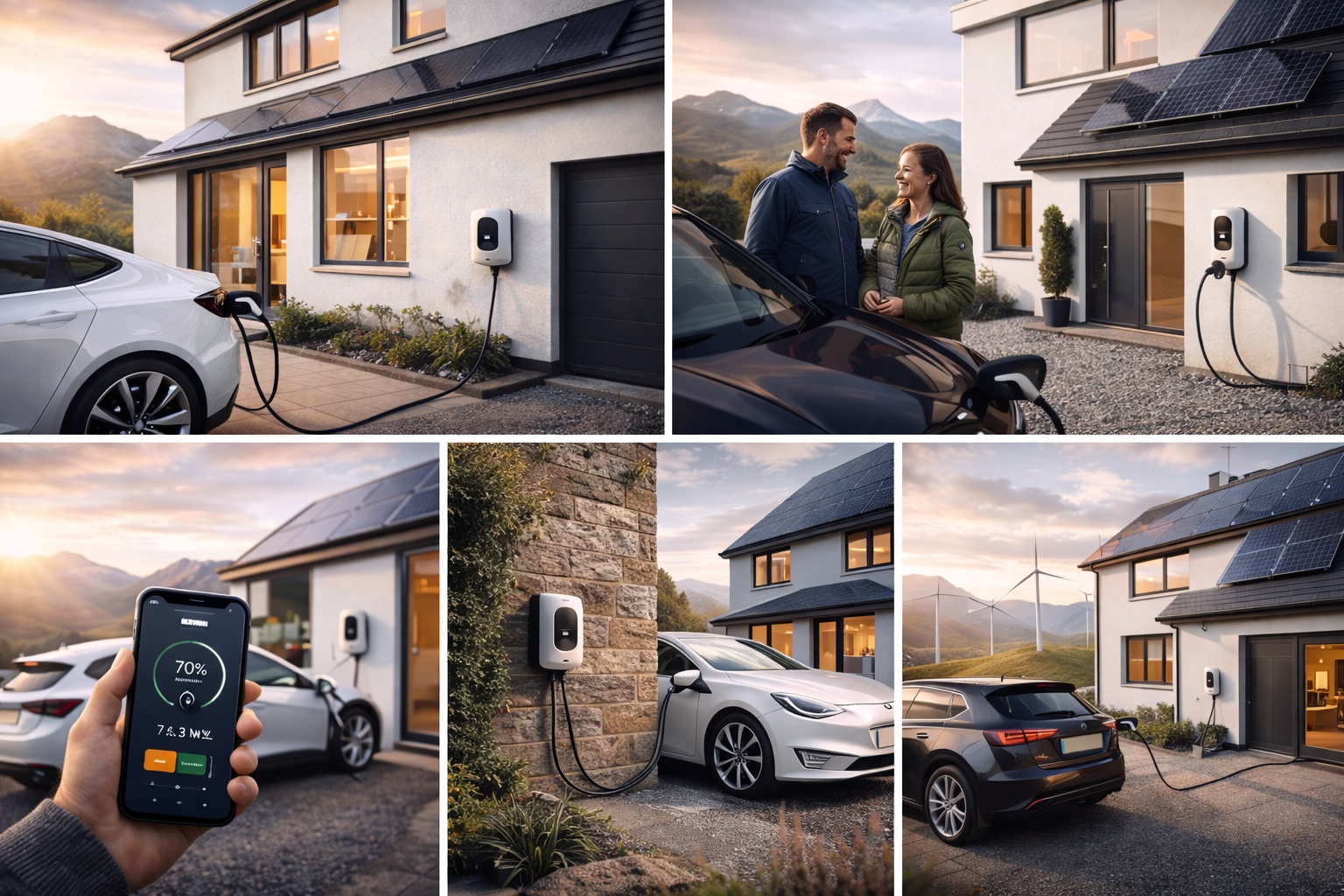 EV charger installation at Scottish home with solar panels and electric vehicle charging
